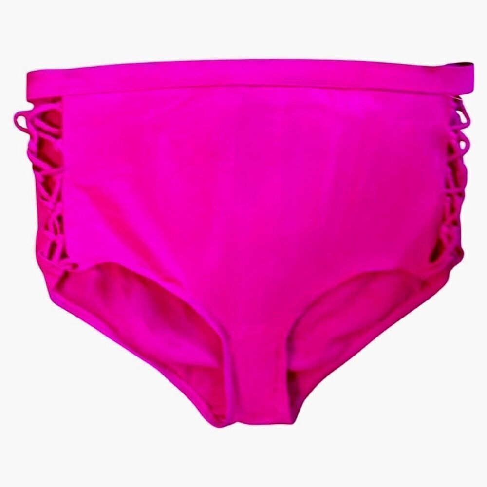 Torrid Pink Bikini Set: Wireless Strappy Lace Up Top & High Rise Bottoms 1 NWOT - Picture 10 of 16